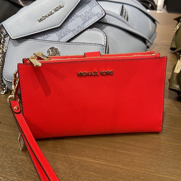 Michael Kors Jet Set Travel Large Double Zip Leather Wristlet phone holder NWT - Picture 6 of 16